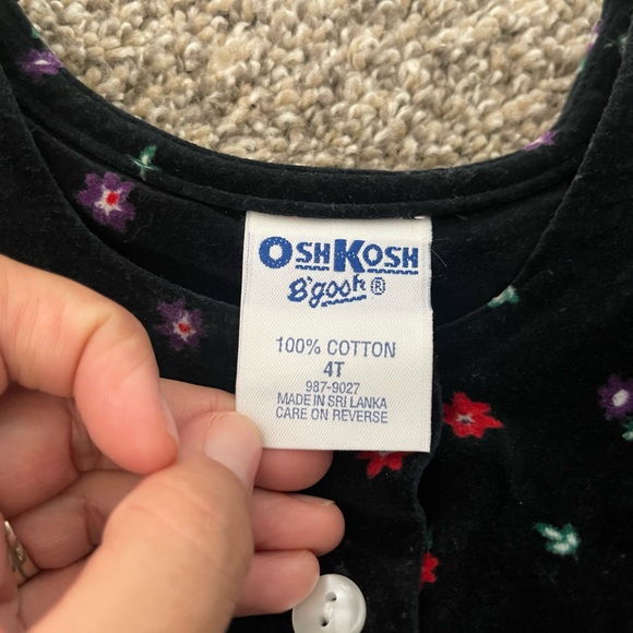 VINTAGE 90s Oshkosh BGosh Velvet Velour Floral Sleeveless Dress Black Size 4T - Picture 3 of 4